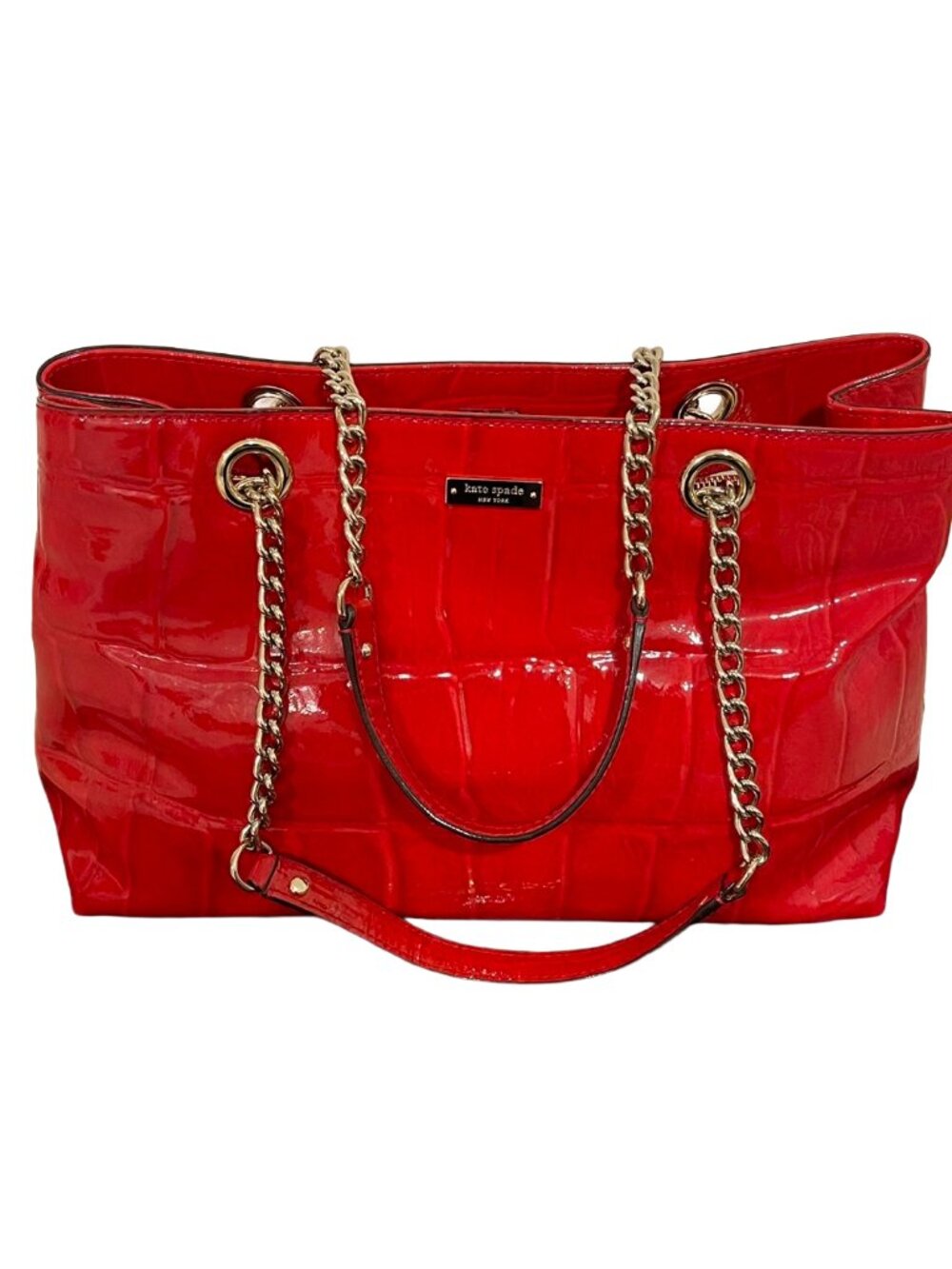 KATE SPADE Helena Alligator Embossed Red Patent Leather Tote